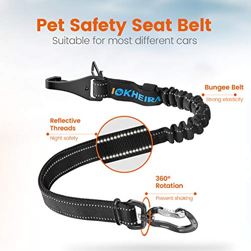 Dog Seatbelt, Updated Adjustable Harness Reflective Bungee Dog Car Seat Belt with Aviation Aluminum Alloy Rotatable Carabiner, Hook & Buckle - view 4