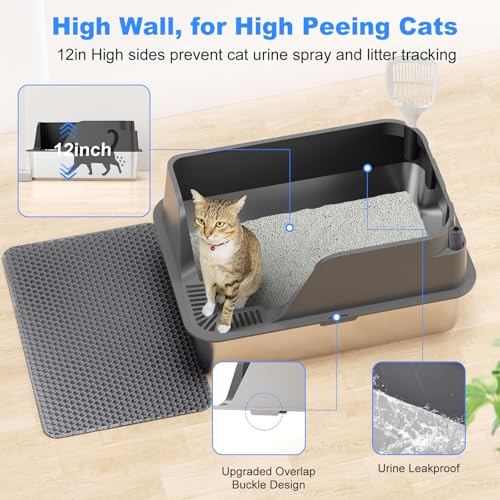 Non-Stick Stainless Steel Litter Box, XL Side Open Splash-Proof&Leak-Proof - view 4