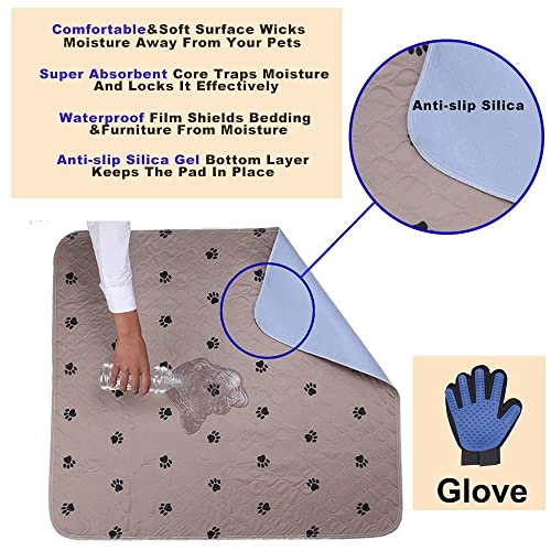 Washable Dog Pee Pads with Puppy Grooming Gloves,Puppy Pads,Reusable Pet Training Pads,Large Dog Pee Pad,Waterproof Pet Pads for Dog Bed Mat,Super Absorbing Whelping Pads - view 2