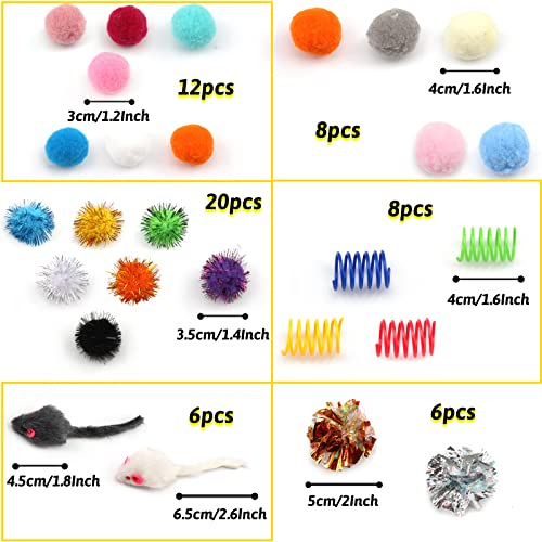 60 Pack Cat Toys - Assorted Kitten, Mouse, Crinkle & Pom Pom Balls - view 2