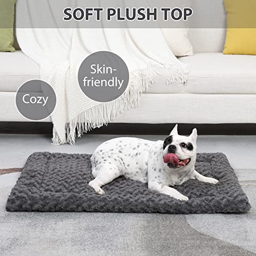 Washable Dog Bed Mat Ultra Soft Dog Crate Pad Comfy Fluffy Pet Kennel Beds Sleeping Mattress for Large Jumbo Medium Small Dogs Grey (Pack of 3) - view 2