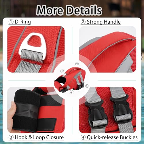 Dog Life Jacket,Reflective Dog Life Vest for Swimming Boating,Ripstop Dog Swimsuit with Rescue Handle,Adjustable Pool Float for Small Medium Large Dogs,Pet Safe Lifesaver with Superior Buoyancy - view 4