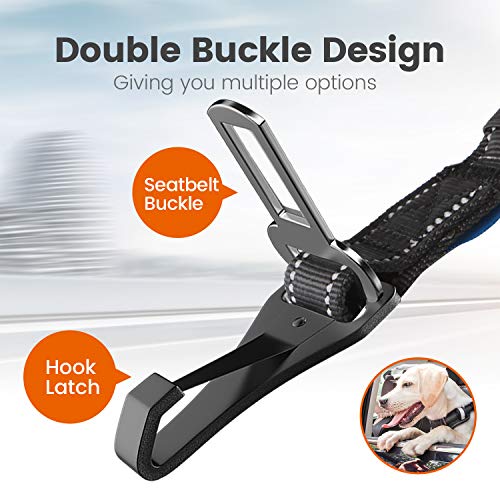 Dog Seatbelt, Updated Adjustable Harness Reflective Bungee Dog Car Seat Belt with Aviation Aluminum Alloy Rotatable Carabiner, Hook & Buckle - view 2