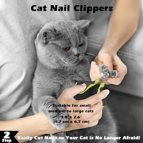 3PCS Cat Grooming Supplies,Cat Brush & Nail Clipper/Trimmer & Flea Comb for Shedding Indoor Cats Dogs and Small Animals - Meet All Your Pet's Daily Grooming Needs - All in One Set (Green) - view 4
