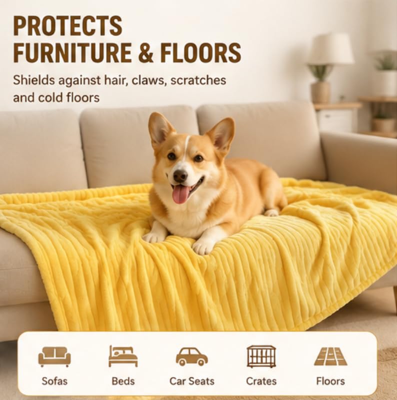 Yellow Dog Blanket, Emotional Blanket for Dogs, Soft Puppy Flannel Fleece Blanket for Pet Dog Cat, Plush Microfiber, Cozy and Lightweight for Indoors Sofa, Kennel (39.37×59.06in) - view 3