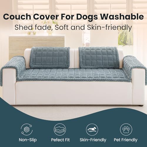 Couch Cover for Dogs Washable, Non Slip Couch Covers for 3 Cushion Sofa Pet Friendly, Fuzzy Pet Couch Cushion Covers for Dog,Thick,Soft for Sofa Protector (Blue Gray, 27.6" x 82.7"/70 x 210cm) - view 2