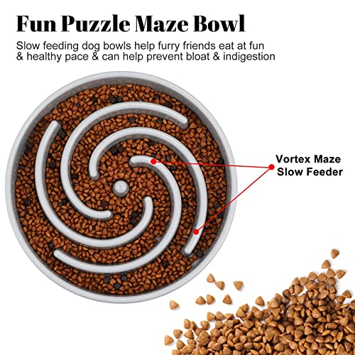 Slow Feeder Large Dog Bowls for Large Medium Dog Non Slip Maze Puzzle Bowl Pet Slower Food Feeding Dishes Interactive Bloat Stop Dog Bowl Preventing Choking Healthy Dog Bowl, Light Gray - view 2