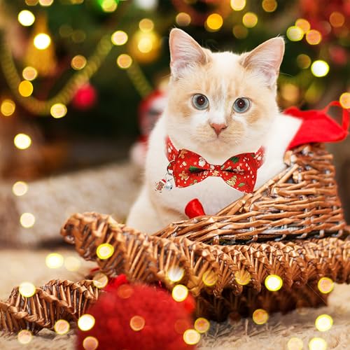 2 Pack Christmas Cat Collar with Bow Tie, Santa & Gingerbread Holiday Design, Adjustable Breakaway Collar with Bell for Kitties and Kittens - view 6
