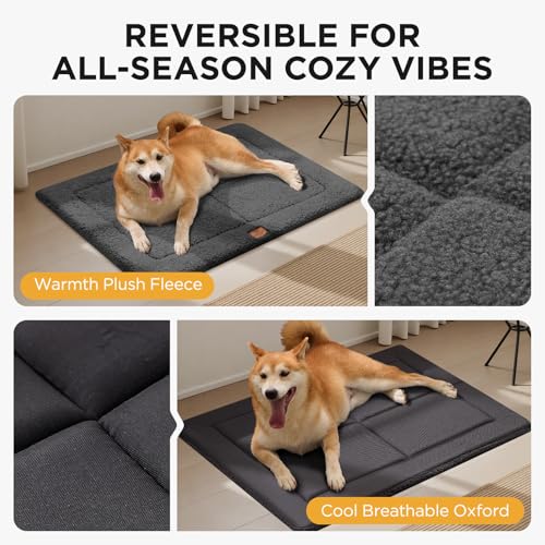 Low Profile Dog Crate Mat Reversible Bed Pad, Washable Dog Pad Mat with Ultra Soft Fleece, Compact Design Kennel Beds Mats for Extra Large Medium Small Pets, 44" x 32" Dark Gray - view 3
