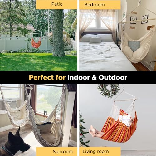 Hammock Chair Hanging Chair Rope Swing XXL - Max 500lbs, 70in Large Hammock Swing Chair -Portable Steel Spreader Bar with Anti-Slip Rings-Roomy & Strong - view 5