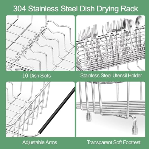Large Dish Drainer Rack in Sink Adjustable, Expandable 304 Stainless Steel Metal Dish Drying Rack Organizer with Stainless Steel Utensil Holder Over Inside Sink Counter, Rustproof - view 7