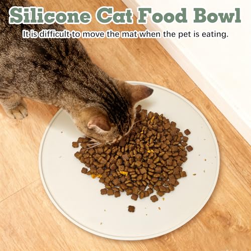 Silicone Cat Feeding Mat 2 Pack Dog Bowl Mats Pet Silicone Food Mat for Food and Water Nonslip Waterproof Feed Mats Round Eating Plate for Small and Medium Cats and Dogs (Beige) - view 5