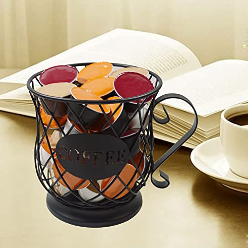 Coffee Pod Holder Mug Shape Multi Use K Cup Holder Coffee Station organizer Storage Wire Basket Food Storage for Counter Coffee Bar Black - view 4