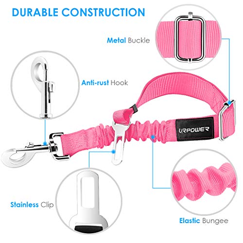 2 Pack Dog Seat Belt, Retractable Dog Car Harness Adjustable Pet Safety Belt with Elastic Bungee Buffer, Heavy Duty & Durable & 360 Degree Swivel Dog Seatbelts - view 2