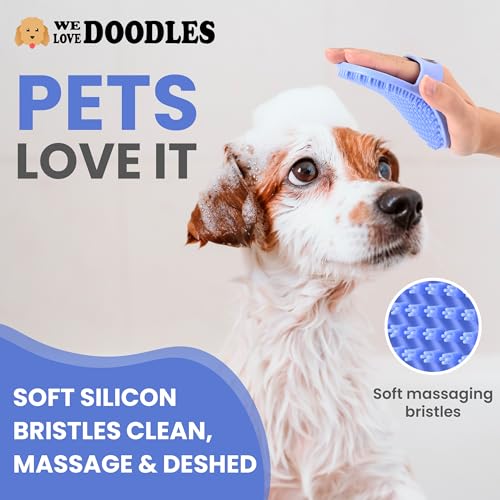 (Short Pins) Pet Rubber Bath Brush and Dog Shampoo (Bundle) - for Shower Scrubbing & Soothing Massage and Dog Shampoo, Conditioner & Detangler - Made in The USA - view 4