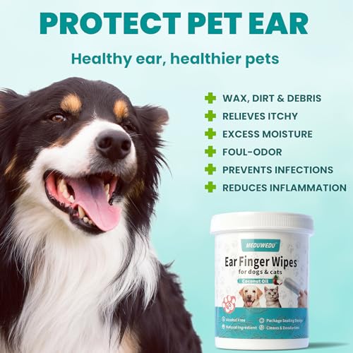Ear Cleaner Finger Wipes 60 Counts, Dog Ear Cleaner, Grooming Kit Care for Dogs and Cats, Soft & Easy Otic Cleaning Pads, Remove Wax, Dirt & Stop Smelly, Itchy, Non-Irritating, Coconut Scent - view 2