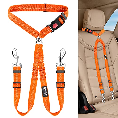 Double Dog Car Seat Belt, No Tangle Headrest Restraint