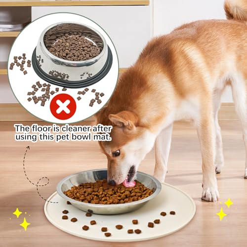 Silicone Cat Feeding Mat 2 Pack Dog Bowl Mats Pet Silicone Food Mat for Food and Water Nonslip Waterproof Feed Mats Round Eating Plate for Small and Medium Cats and Dogs (Beige) - view 6