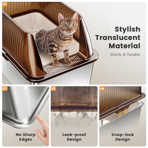 15”Stainless Steel Cat Litter Box Enclosure, XXL Stainless Steel High Sides with Lid, Extra Large Metal Cat Litter Box, Anti Leakage, Non-Sticky, Easy Cleaning, Includes Scoop - view 6