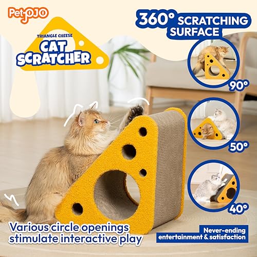 360° Reversible Cat Scratching Post, Cat Scratchers Indoor Cats, Premium Cardboard Cat Scratching Board with Cute Cheese Design and Multiple Scratching Angles, Large - view 2