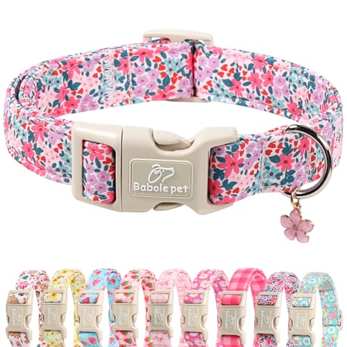 Floral Dog Collar, Cute Girl Dog Collars - Pastel Wildflowers Pattern Spring Summer Puppy Collar, Adjustable Female Dog Collars for Small Medium Large Dogs S
