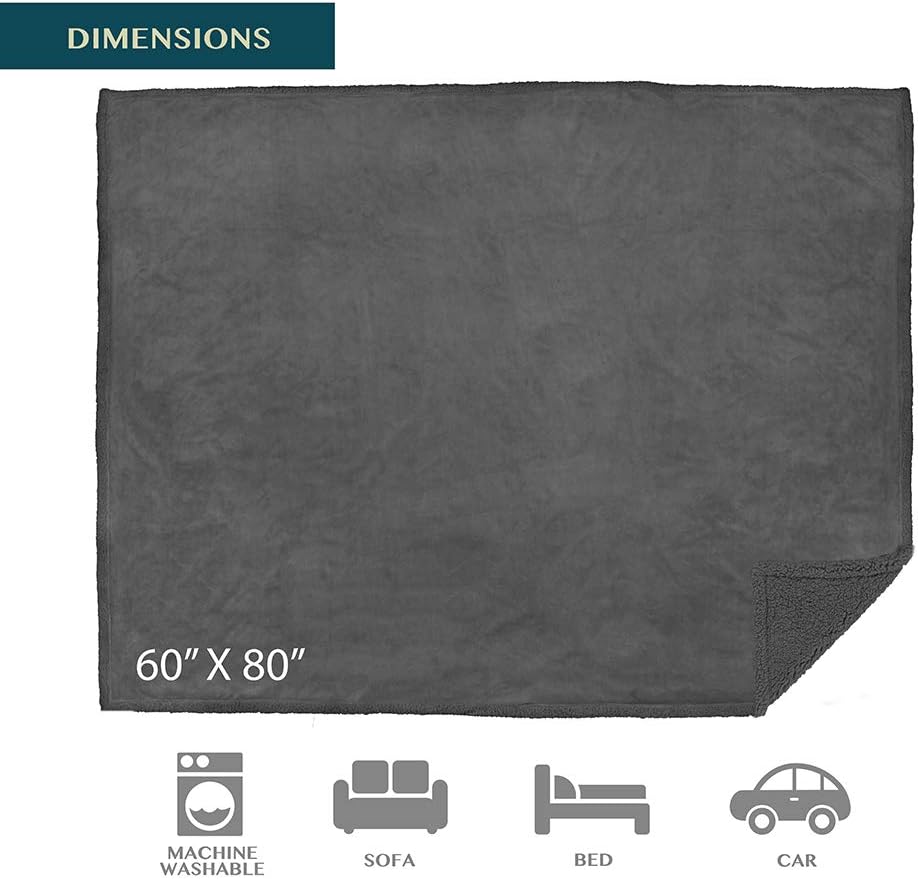 Waterproof Couch Blanket | Dog & Cat Blanket Protector | Plush Soft Warm Fuzzy Sherpa Throw, Dark Grey, 60x80 - view 4