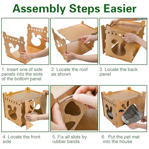 Rabbit Hideout Castle, Large Wooden Bunny Houses and Hideouts with Pet Pad, Detachable Small Animal Play Hideaway Hut and Playhouse for Indoor Bunnies Guinea Pig Hamster Chinchilla Gerbi - view 5