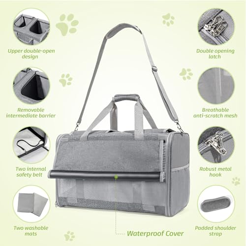 Large Cat Carrier for 2 Cats, 21.7X 13.8X 13.8in Pet Carrier for Cat and Dog Up to 38lbs, All-Sided Mesh Cat Carriers with Great Ventilation, Portable Soft Sided Pet Carriers for Traveling - view 3