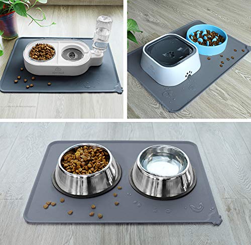 Dog Food Mat,21" x 14" Silicone Waterproof Pet Bowl Mat for Medium Large Dogs, Non Slip Pet Bowl Mats Placemats,Grey - view 3