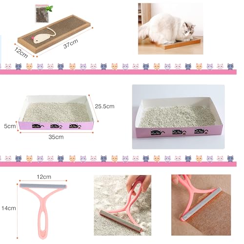 47PCS Kitten Essentials Starter Kit, 21PC Toy Set, Carrier, Litter Box Pink - view 7