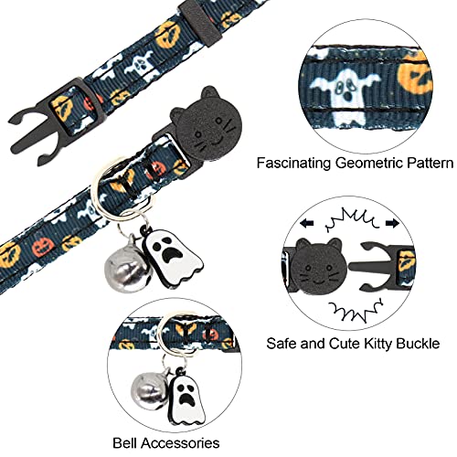 Halloween Cat Collar,2 Pack Collar with Bells, Orange+Black - view 2