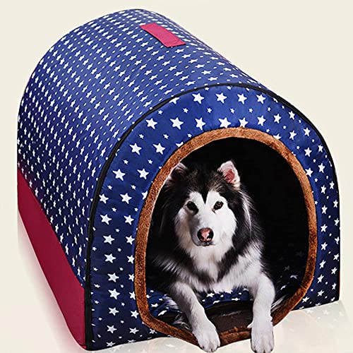 Medium Large Jumbo Dog Bed Dog House with Roof,Warm Heated Cushion Igloo 2 In 1 Portable Dog House Kennel Washable Comfy Calming Wicker Pet Sofa Bed,S
