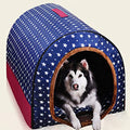 Medium Large Jumbo Dog Bed Dog House with Roof,Warm Heated Cushion Igloo 2 In 1 Portable Dog House Kennel Washable Comfy Calming Wicker Pet Sofa Bed,S