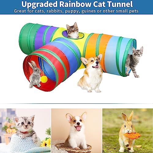 Cat Toys Kitten Toys Set, Collapsible Cat Tunnels for Indoor Cats, Interactive Kitty Toys Cat Feather Toy Fluffy Mouse Crinkle Balls 3 Way Tube Tunnel Toys for Puppy Kitty Kitten - view 3