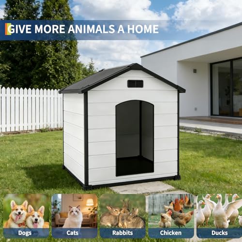 54" Large Outdoor Dog House for Two Big Dogs, Cement Gray - view 6