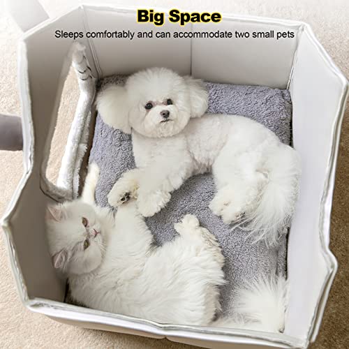 Cat Cave Bed, Warm and Cosy Plush Cat Igloo, Washable Dog Bed with Removable Pillow Cushion, Improve Sleep, Foldable Cat House(L, Grey) - view 2