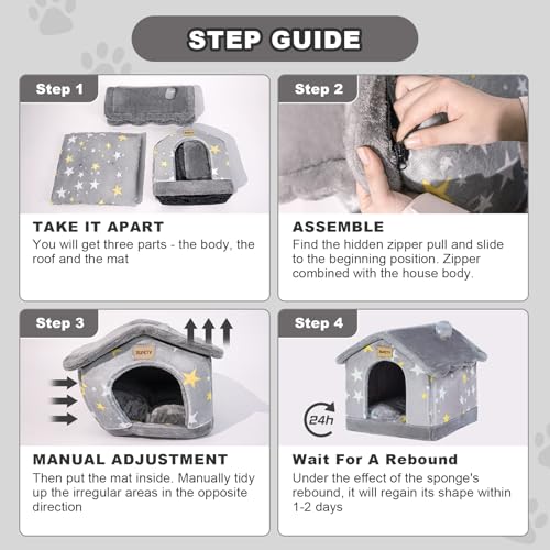 Cute Indoor Dog Houses, Dog Bed with Cover Cave,Soft Cozy Dog Cave Bed,Grey - view 5