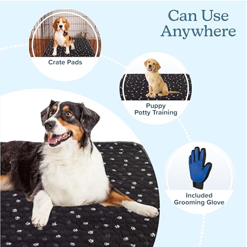 Washable Pee Pads for Dogs - 2-Pack 36” x 41” Reusable Puppy Pads for Dog Potty Training, Whelping, or Crate - Grooming Glove Included - Ultra-Absorbent and Leak-Resistant Dog Pads (Black) - view 3