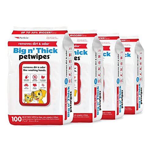 Pet Wipes for Dogs and Cats - 400 Large Wipes - Removes Dirt & Odor - Cleans Ears, Face, Butt, Eye Area - Convenient for Home or Travel - 4 Packs