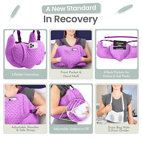 Post Mastectomy Pillow Heart - 4 Pcs Protective Set - Cozy Hand Muff & 5 Built-in Pockets - Breast Surgery Must Haves,Breast Reduction Recovery Supplies, Breast Augmentation,Post Op Essentials - view 3