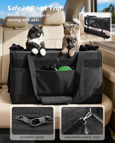 Large Cat Carrier, Soft Double Pet Crate for 2 Cats Travel,Dark Gray - view 4