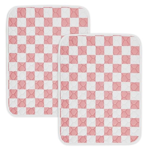 2 Pack Pink Checkered Washable Pee Pads for Dogs, Checkered Reusable Dog Pee Pads, for Puppy Playpen, Crate, Whelping Box, Potty Training, Cute Aesthetic Absorbency, Leak-Proof Non-Slip