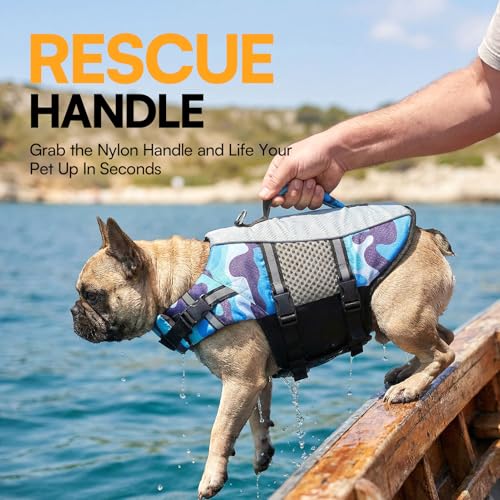 Camouflage Dog Life Vest for Swimming Dog Life Jacket with Handle - view 3
