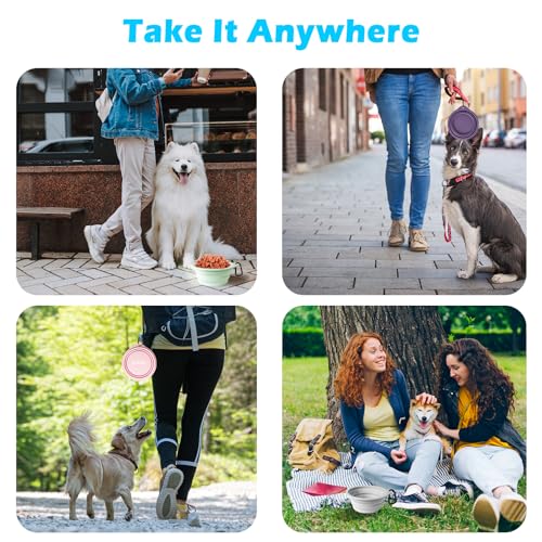 2-Pack Large Silicone Collapsible Dog Bowls, 34oz/1000ml BPA Free Portable Foldable Travel Bowl for Pet Cat, Food Water Feeding Dish for Camping with 2 Carabiners (Light Mint, Beige Cream) - view 5