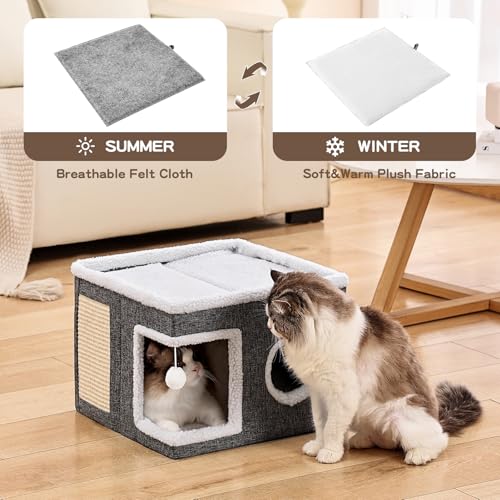 Large Cat Houses for Indoor Cats with Fluffy Ball and Scratch Pad - view 4