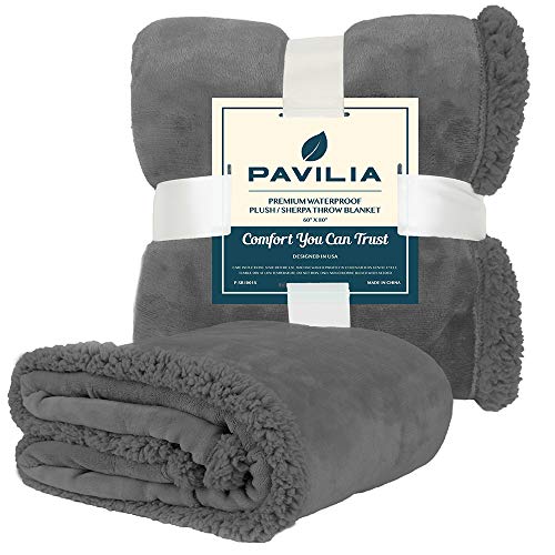 Waterproof Couch Blanket | Dog & Cat Blanket Protector | Plush Soft Warm Fuzzy Sherpa Throw, Dark Grey, 60x80 - view 6