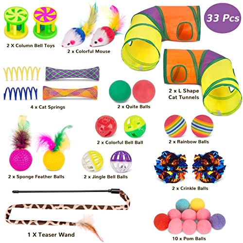 Cat Toys Set 33Pcs, Collapsible Play Tunnels for Indoor Cats - view 2