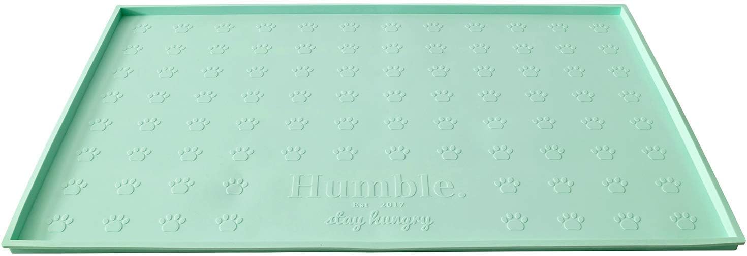 Food mat feeding tray - non-slip, anti-spill, raised dog food bowl mat, easy clean waterproof - premium quality silicone - perfect for dogs and cats, 24"x16" (cool mint) - view 5