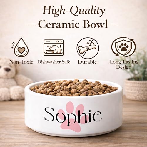 Custom Dog Bowl | Personalized Pet Feeding Bowl with Name for Food or Water | Microwave & Dishwasher Safe Ceramic Dish | Gift Idea for New Puppy Owners | White – Large - view 2
