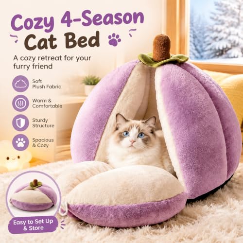 Mangosteen Cat Cave Bed, Convertible Hooded Pet Nest for Large Cats, Indoor - view 6